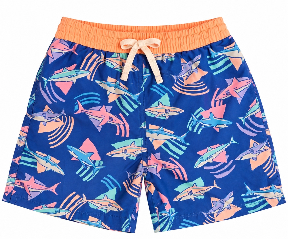 Chubbies Boys Size 5 Shark Print Swim Trunks Blue Orange Lined Board Shorts